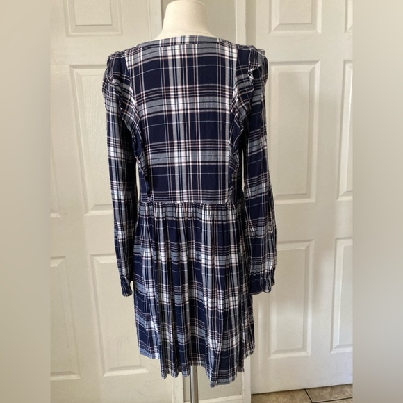 LOFT Blue Plaid Ruffle Dress‎ size S - Picture 9 of 12